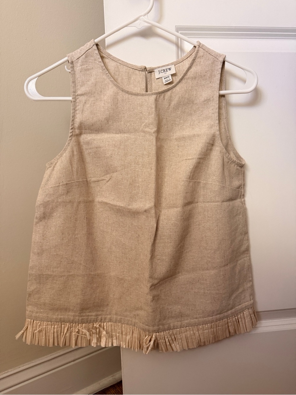 J. Crew Natural Linen-Blend Sleeveless Top with Fringe Hem